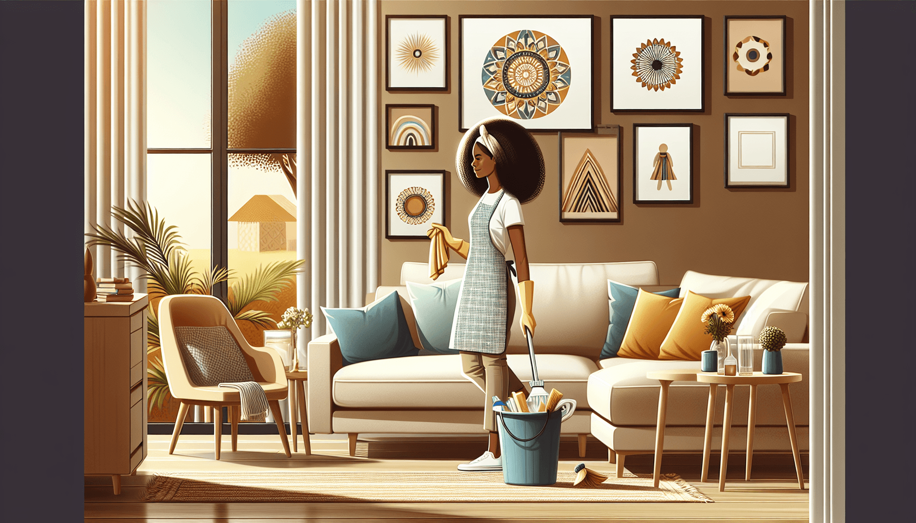 Housekeeper tidying a well-organised modern home